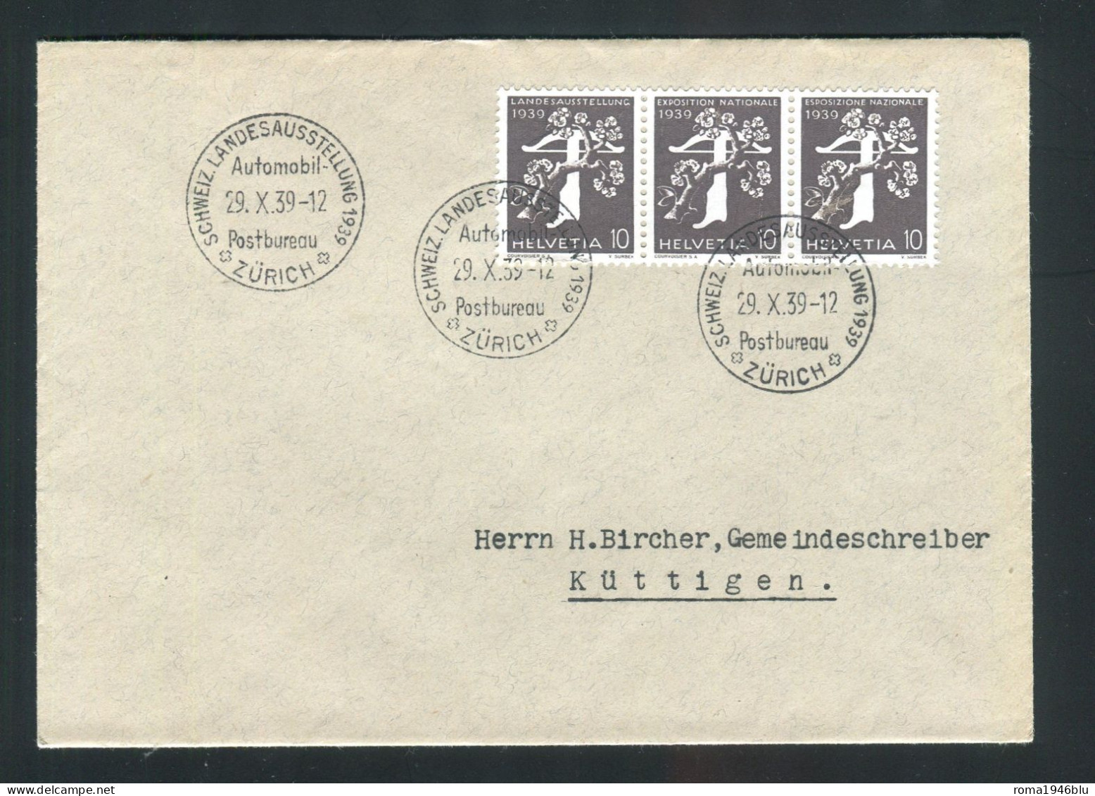 SVIZZERA 1939 ACCOMPIAMENTI EXPO NAZIONALE 10 C.3 DIVERSE LINGUE SU LETTERA DA ZURIGO 29.10.39 PER KUTTINGEN - Postmark Collection