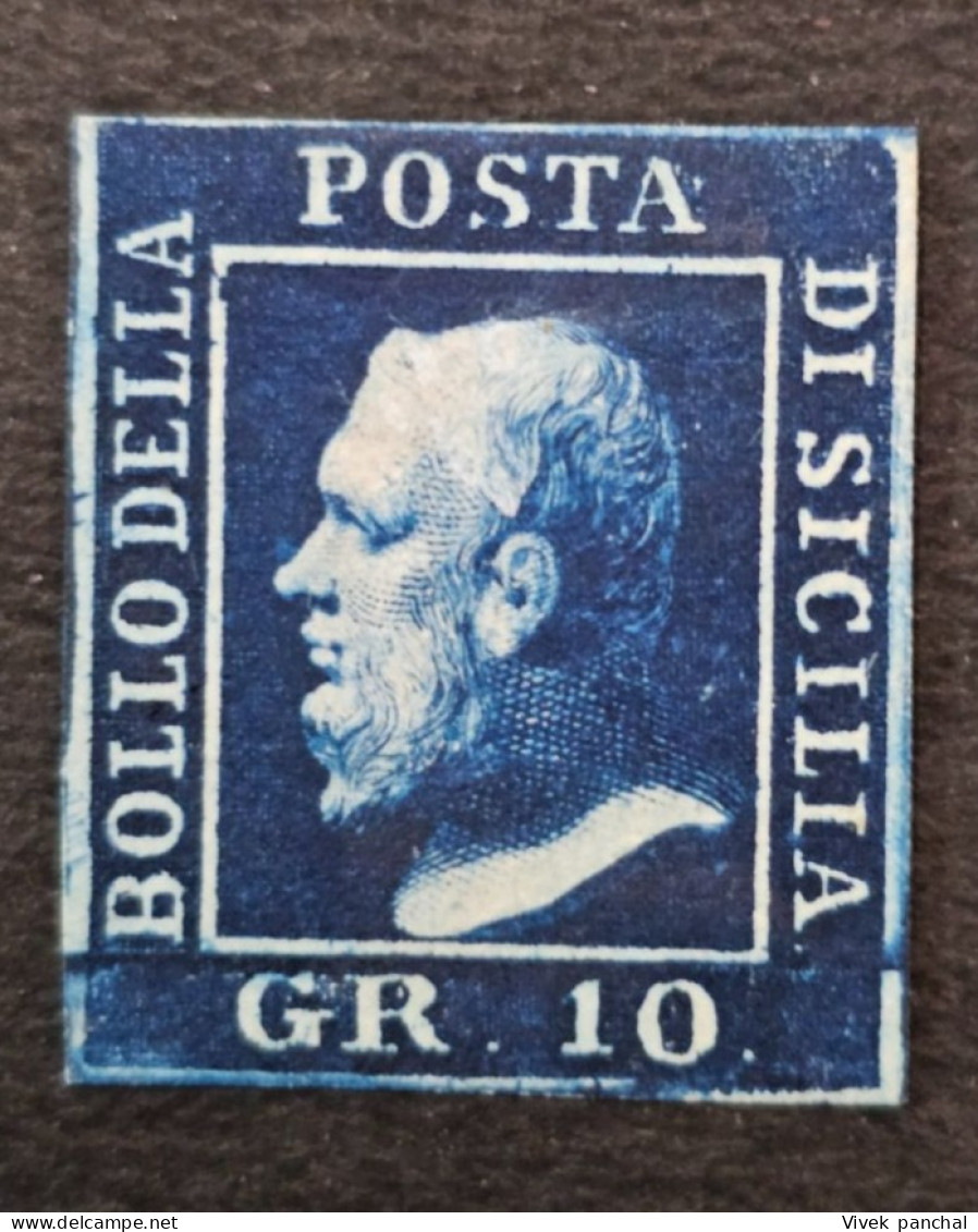 1859 ITALY SICILY SC# 16a 10gr INDIGO M/OG/LH GRIGIO ARDESIA MINT F/VF - Sicilia