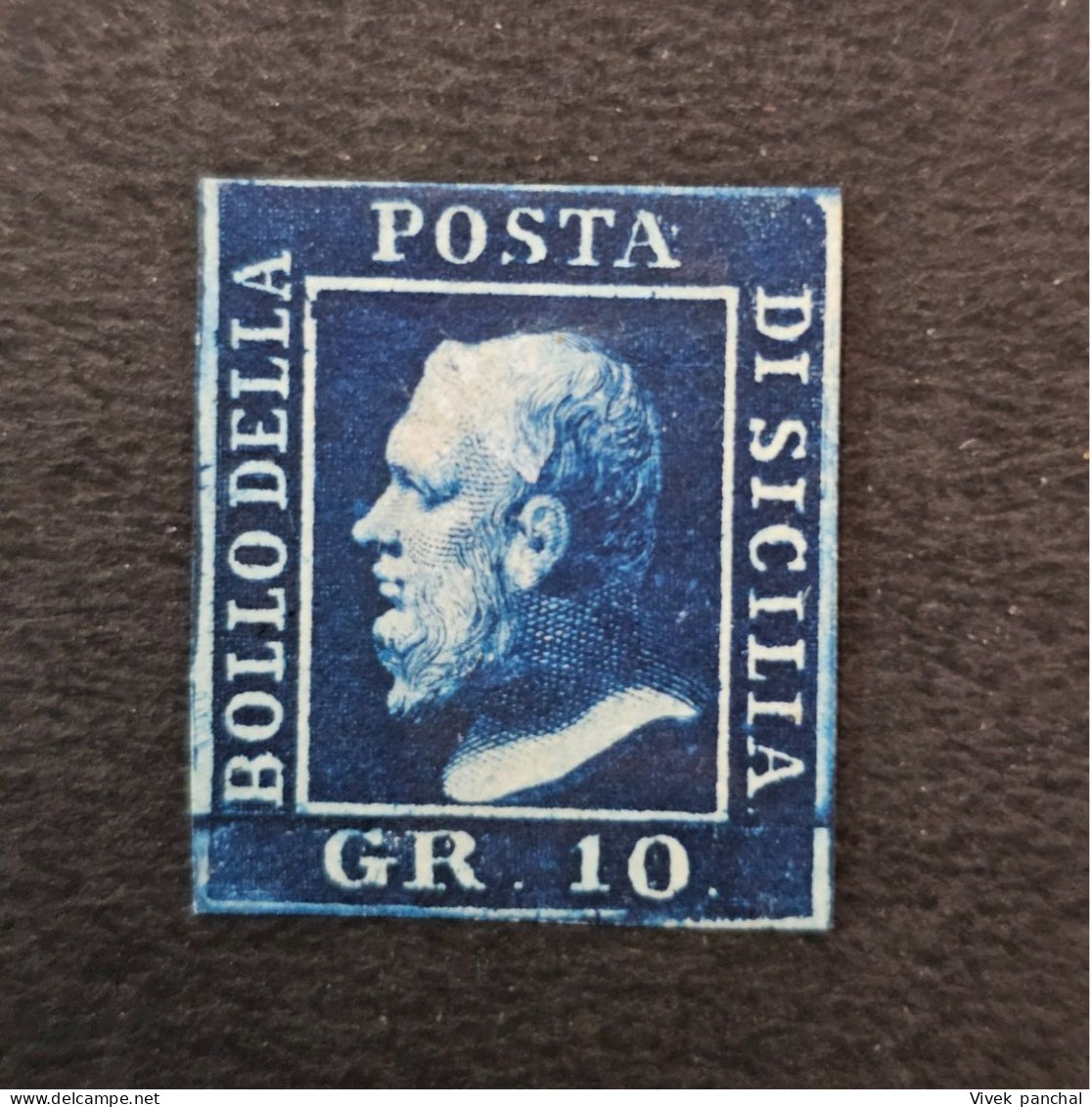 1859 ITALY SICILY SC# 16a 10gr INDIGO M/OG/LH GRIGIO ARDESIA MINT F/VF - Sicilia