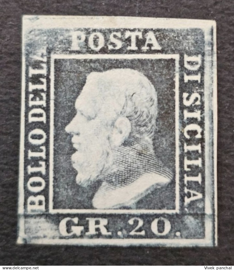 1859 ITALY SICILY SC# 17a 20gr GRIGIO ARDESIA MINT F/VF WITH CERTIFICATE - Sicilia