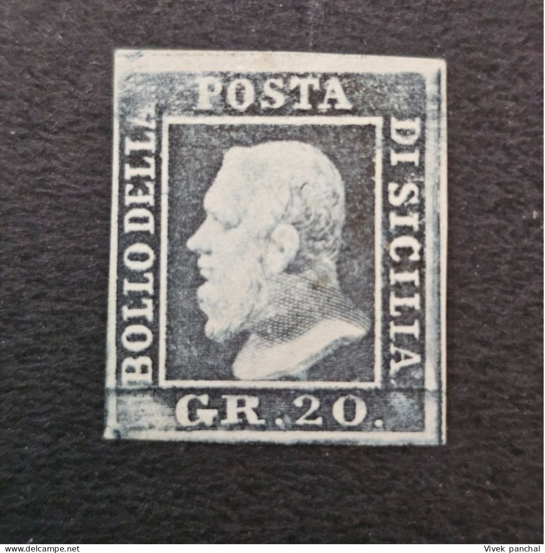 1859 ITALY SICILY SC# 17a 20gr GRIGIO ARDESIA MINT F/VF WITH CERTIFICATE - Sicile