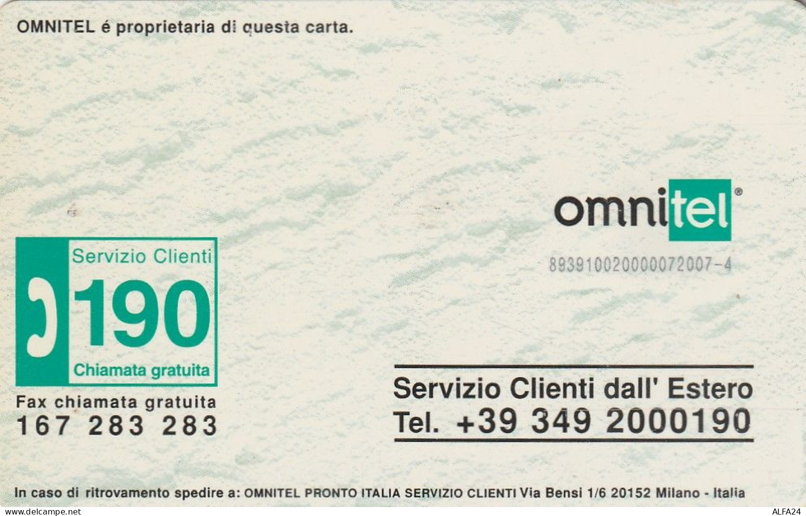 ITALIA -GSM OMNITEL (E6.5.6 - Schede GSM, Prepagate & Ricariche