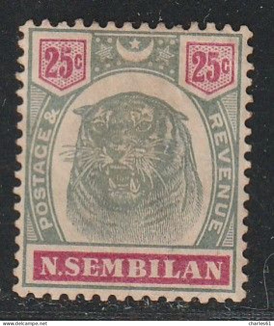 MALAYSIA - NEGRI SEMBILAN - N°13 * (1896-99) Tigre : 25c Vert Et Rose - Negri Sembilan