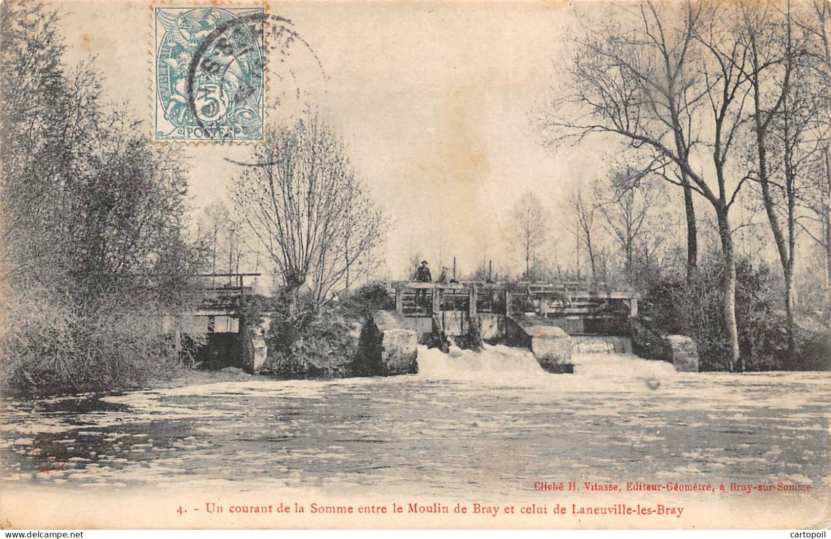 80 - BRAY - Un Courant De La Somme Entre Le Moulin De Bray Et Celui De Laneuville -les-Bray - Ecluse Animée - Bray Sur Somme