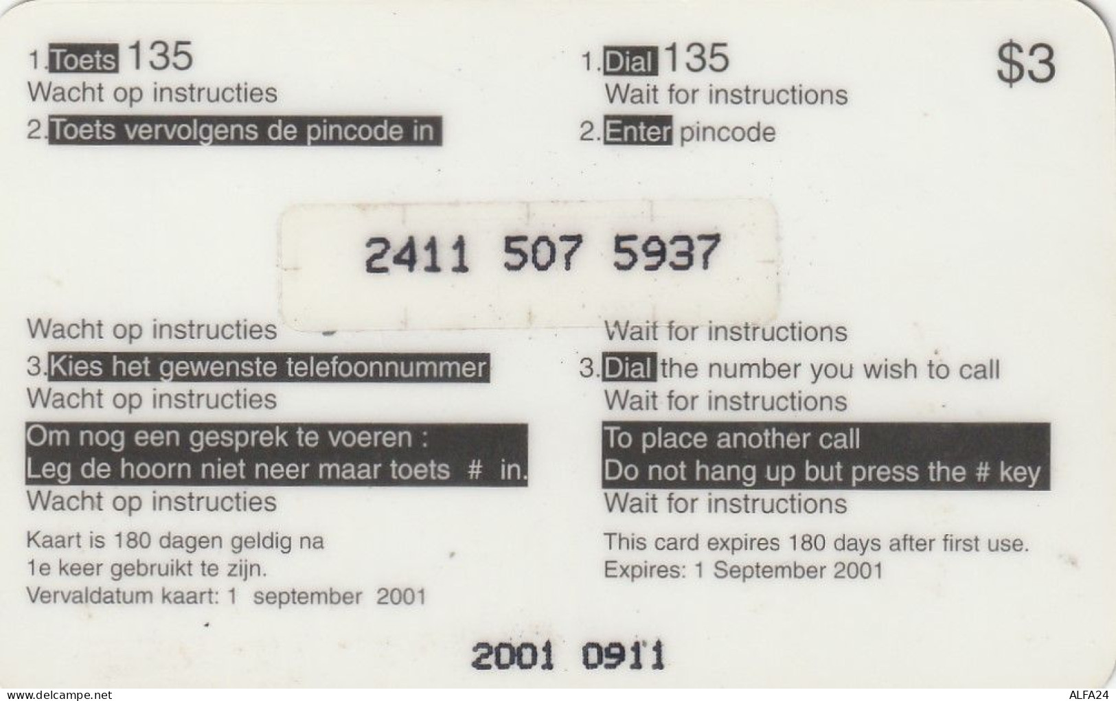 PREPAID PHONE CARD SURINAME  (E7.20.8 - Suriname