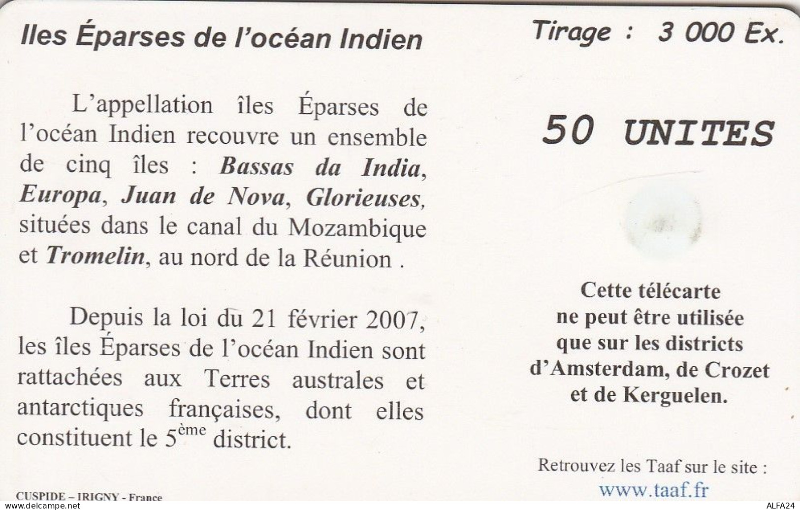 PHONE CARD TAAF  (E7.3.7 - TAAF - Territorios Australes Franceses