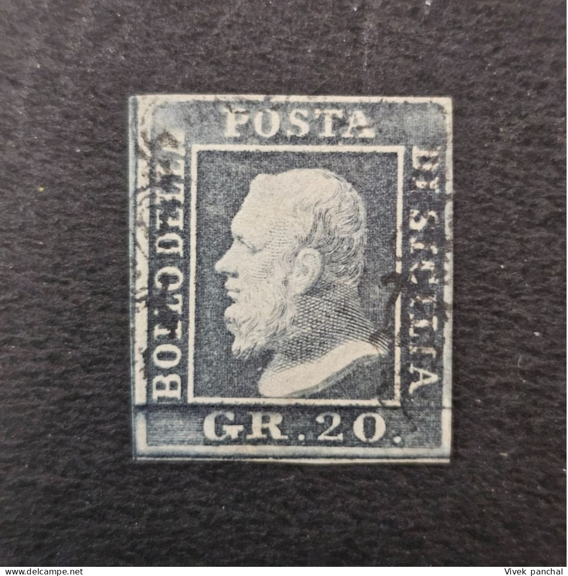 1859 ITALY SICILY SC# 17a 20gr GRIGIO ARDESIA USED WITH CERTIFICATE - Sicile