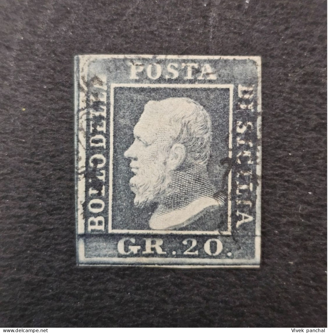 1859 ITALY SICILY SC# 17a 20gr GRIGIO ARDESIA USED WITH CERTIFICATE - Sicilia