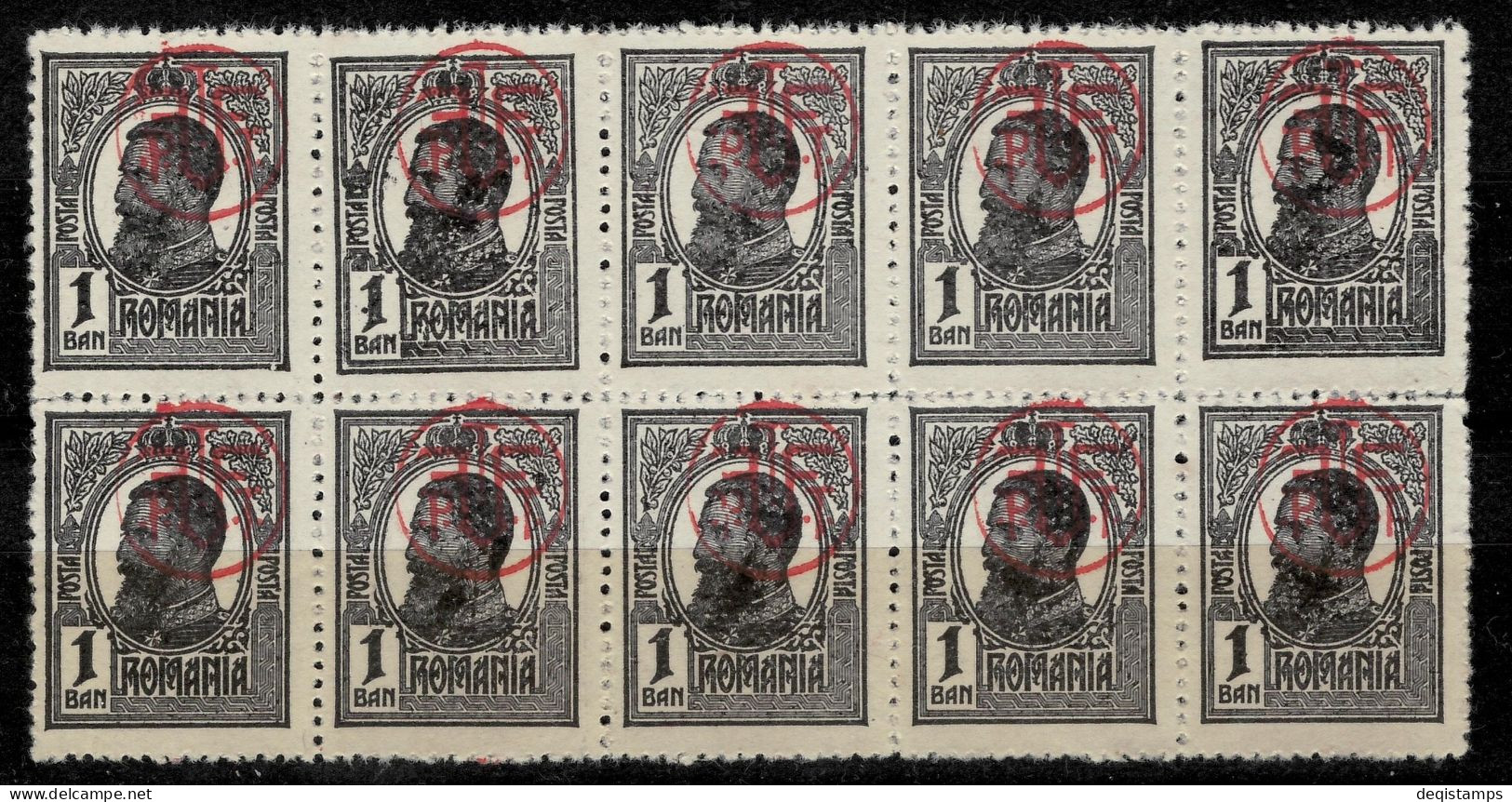 Romania 1918 King Karl  1b Overprinted Block  MNG Block - Ungebraucht