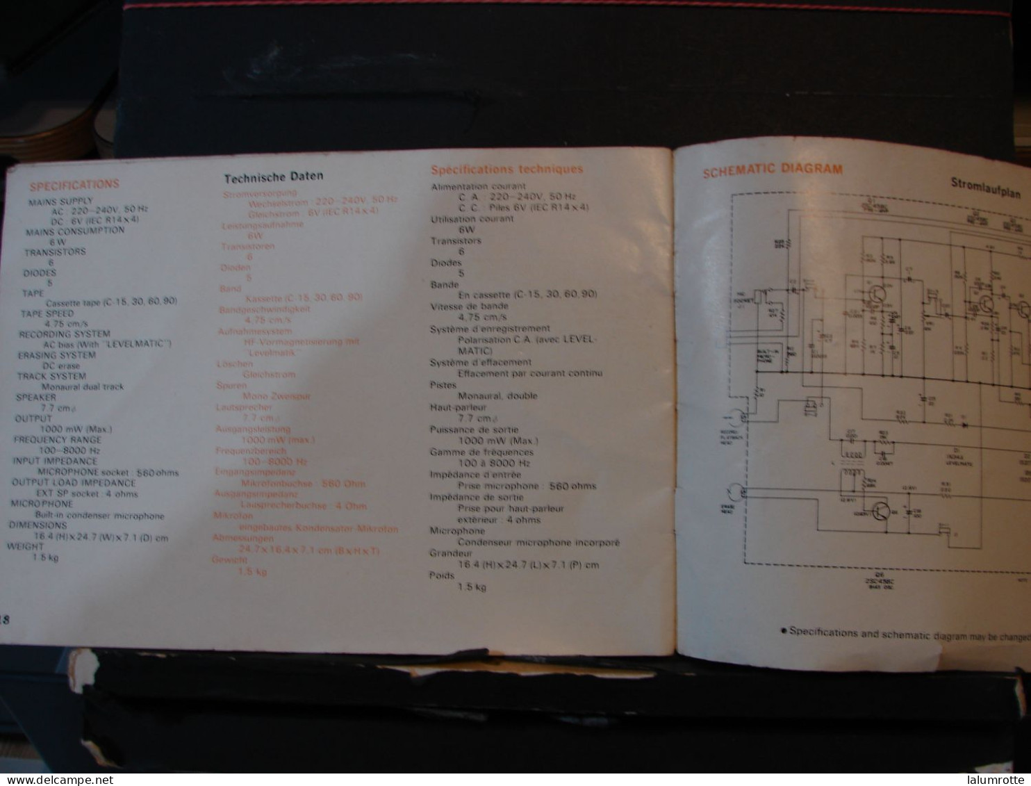 DH. 83. Notice Technique Et Plan Du Magnétophone à Cassette Hitachi TRQ-235 - Literatuur & Schema's