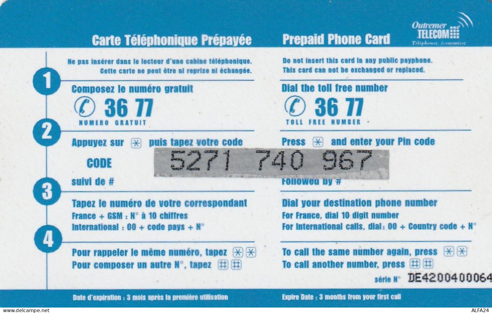 PREPAID PHONE CARD REUNION  (E8.1.8 - Riunione