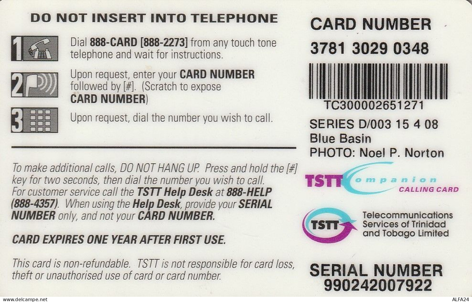 PREPAID PHONE CARD  TRINIDAD TOBAGO  (E8.2.3 - Trinidad En Tobago