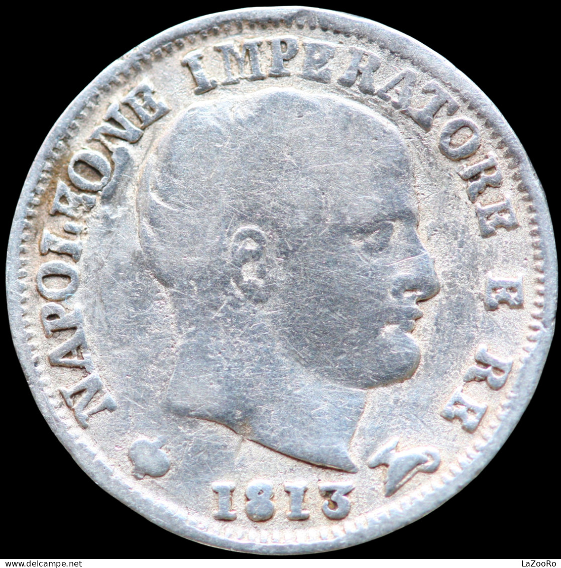 LaZooRo: Italy 5 Soldi 1813 M F / VF Napoleon I - Silver - Cisalpinische/Italienische Rep.