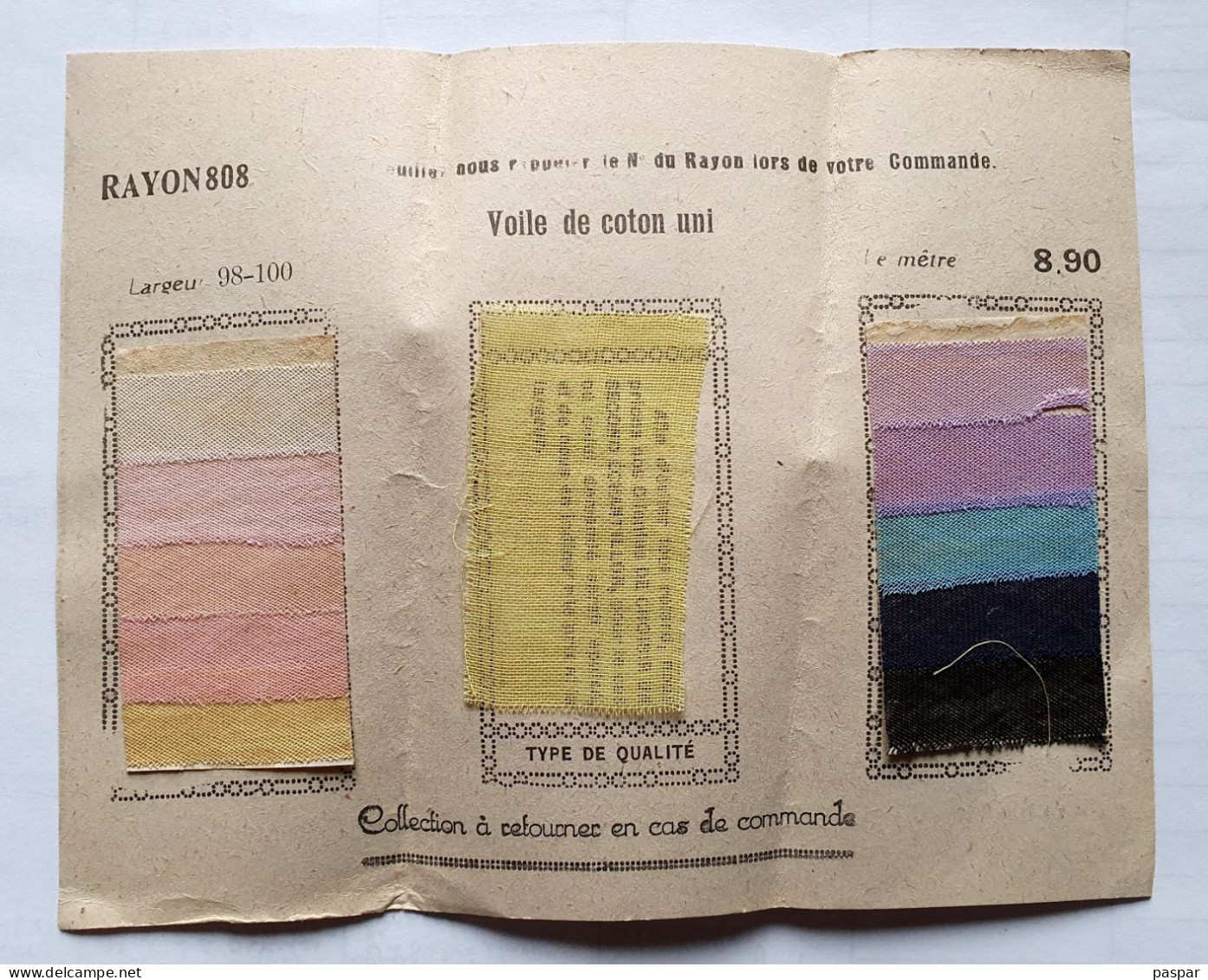 Ancien Echantillon De Tissu Galeries Lafayette Paris Publicité Parfumerie D'Orsay - Nettoyo - Voile De Coton Uni - Laces & Cloth