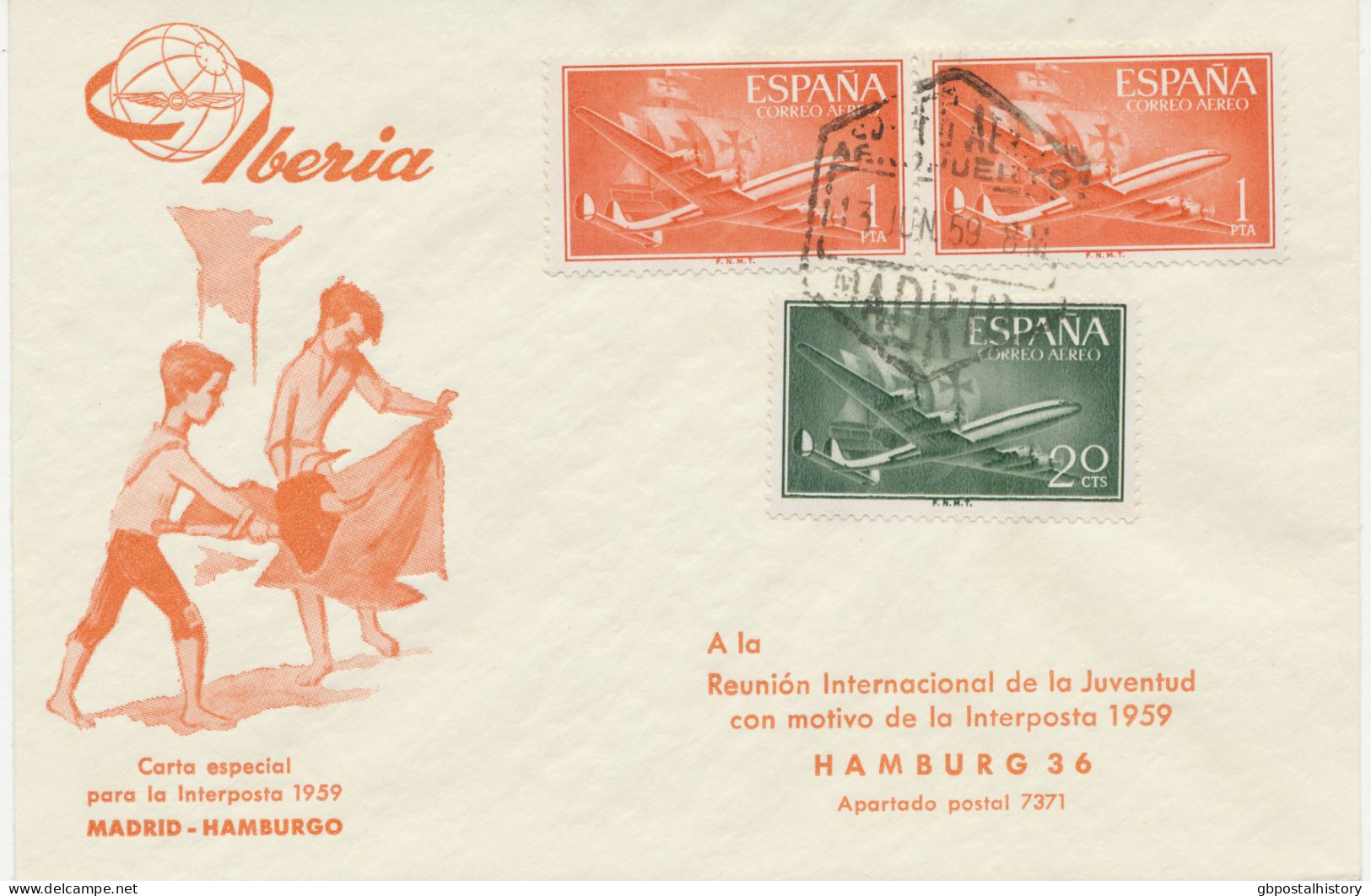 SPANIEN 13.6.1959, Seltene Sonderflug IBERIA Zur INTERPOSTA „MADRID – HAMBURG“    Special Flight - Storia Postale