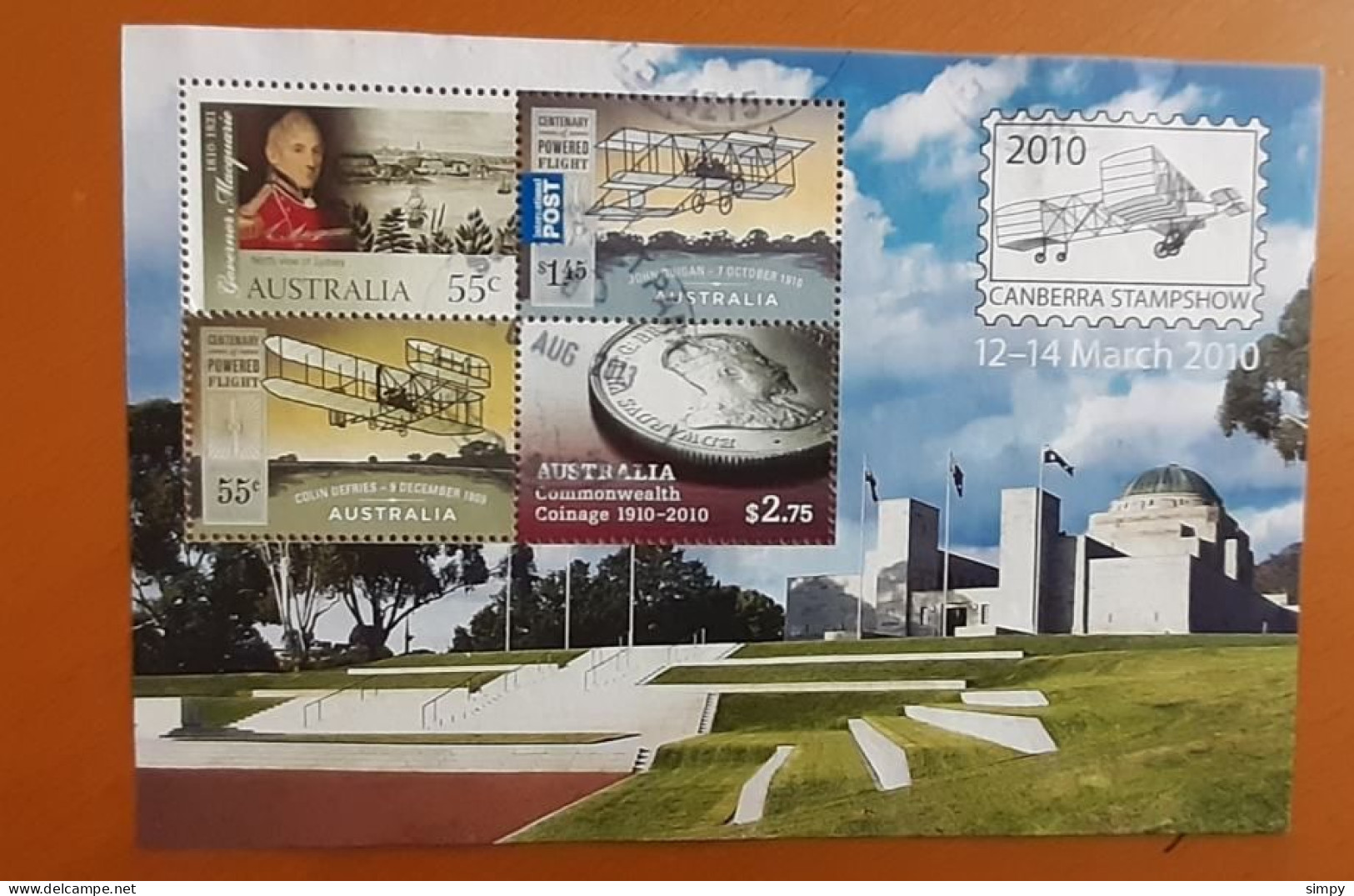 AUSTRALIA 2010 Aviation Plane Canberra Stamp Show Used Mini Sheet Block - Blokken & Velletjes