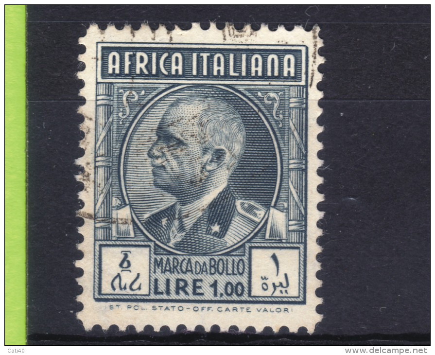 MARCA DA BOLLO/REVENUE- COLONIE AFRICA ORIENTALE ITALIANA  LIRE UNA - Italian Eastern Africa