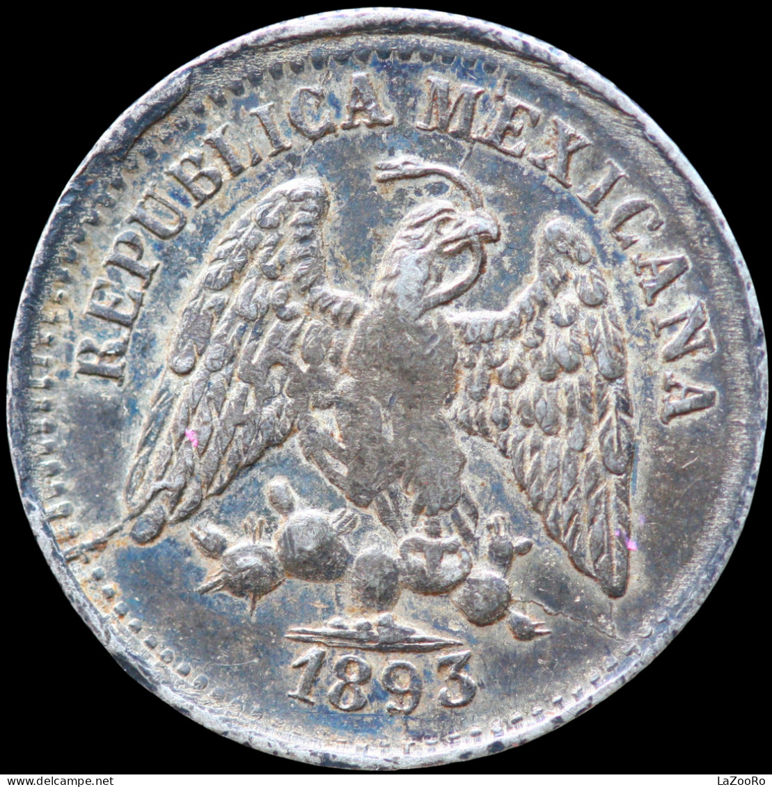 LaZooRo: Mexico 5 Centavos 1893 XF / UN Zs Z Die Crack, Weak Strike - Silver - México