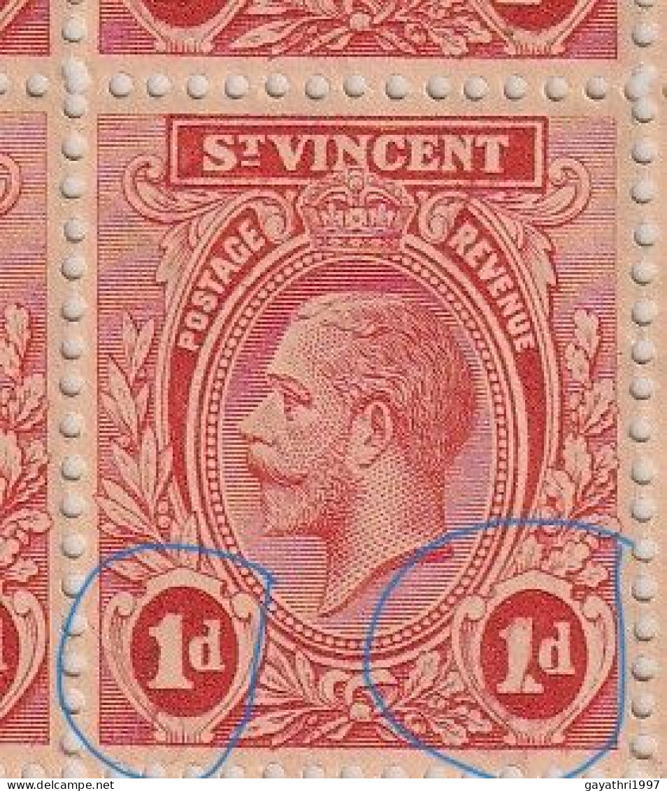 St. Vincent 1913 SG 109b ? Block Of 20 Stamps Mint MNH ERROR Many Variety's Doctors Blade & Color Flaw Mint - St.Vincent (...-1979)
