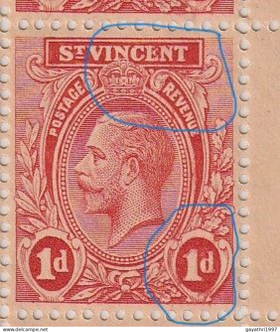 St. Vincent 1913 SG 109b ? Block of 20 stamps mint MNH ERROR many variety's Doctors Blade & color flaw mint