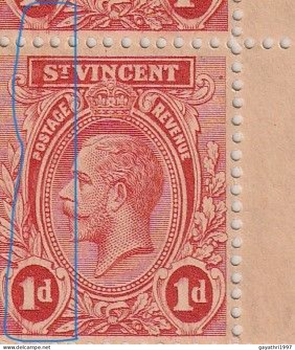 St. Vincent 1913 SG 109b ? Block of 20 stamps mint MNH ERROR many variety's Doctors Blade & color flaw mint