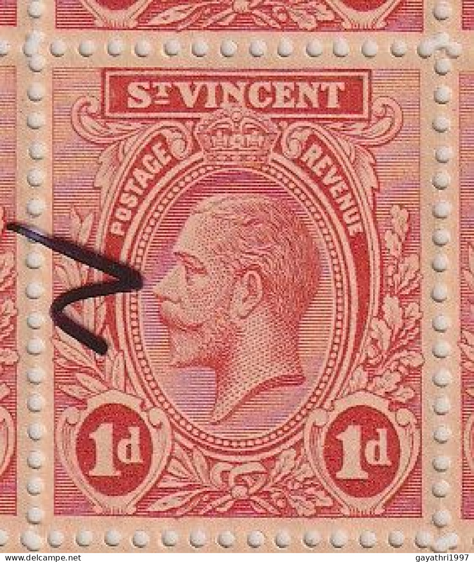 St. Vincent 1913 SG 109b ? Block of 20 stamps mint MNH ERROR many variety's Doctors Blade & color flaw mint