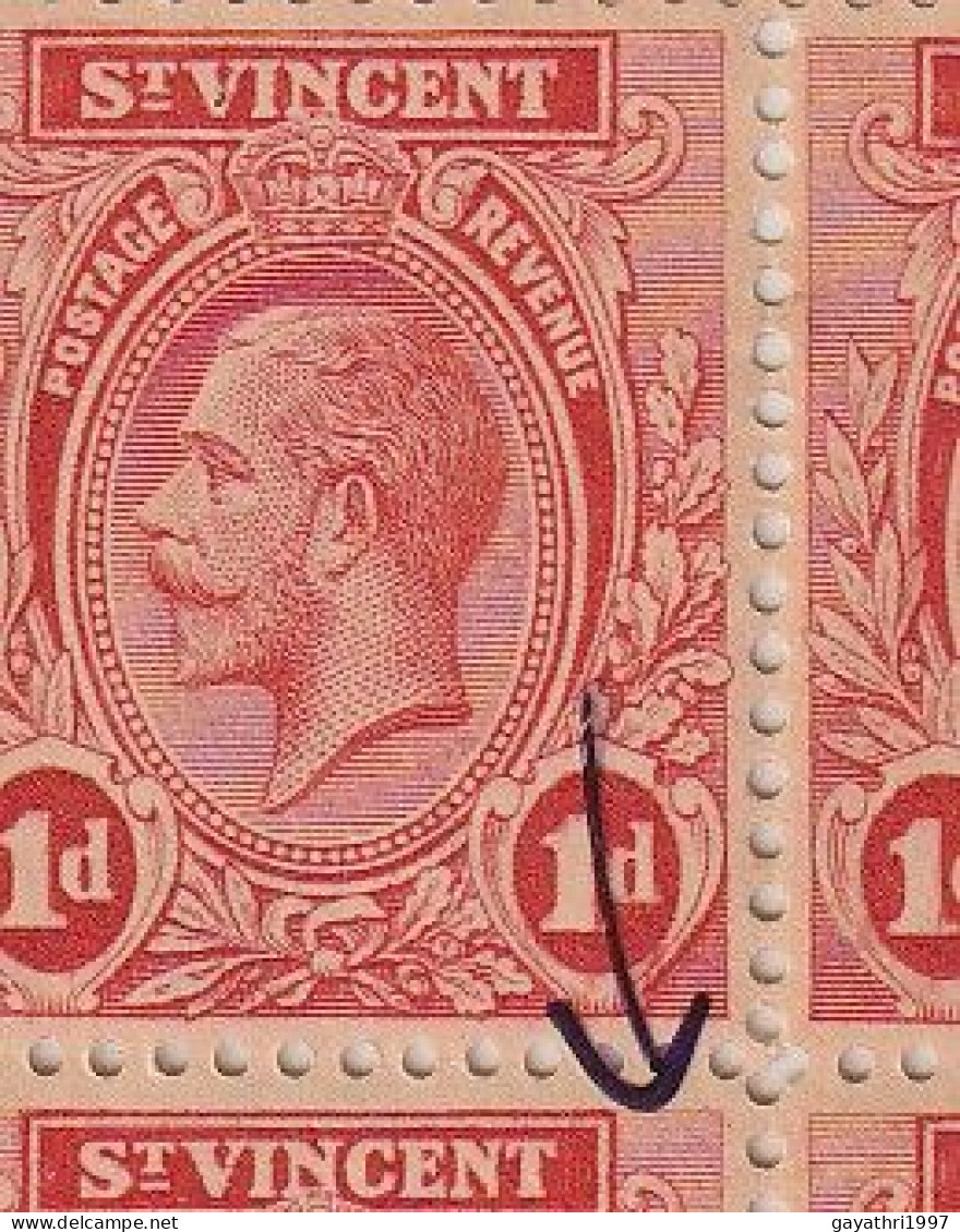 St. Vincent 1913 SG 109b ? Block of 20 stamps mint MNH ERROR many variety's Doctors Blade & color flaw mint