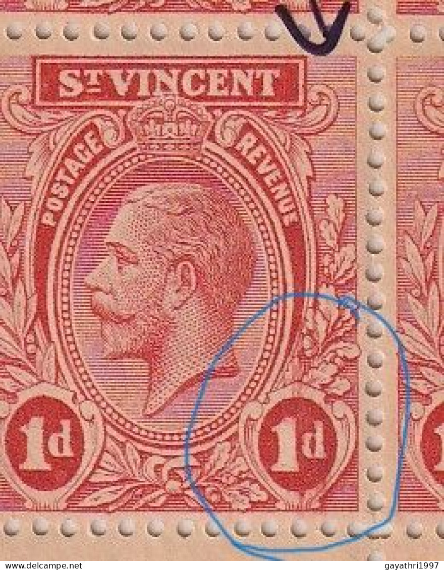 St. Vincent 1913 SG 109b ? Block of 20 stamps mint MNH ERROR many variety's Doctors Blade & color flaw mint