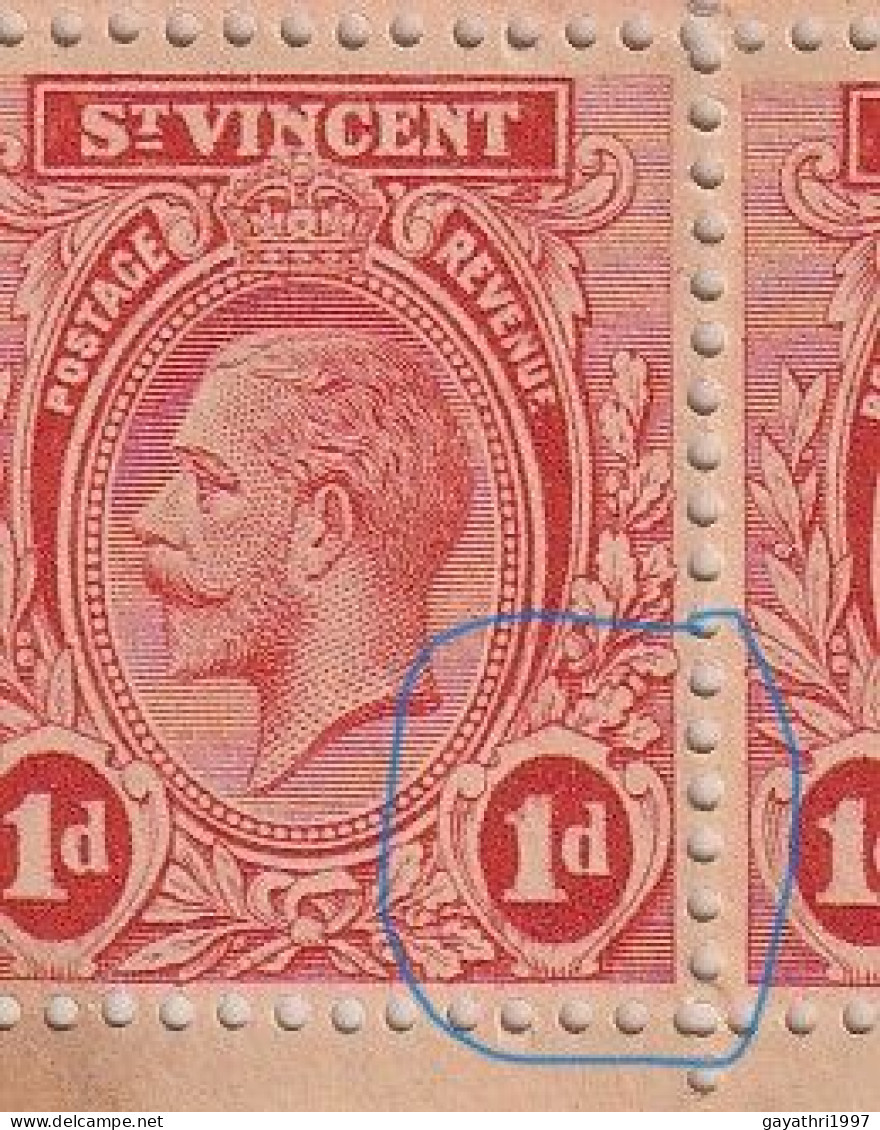 St. Vincent 1913 SG 109b ? Block of 20 stamps mint MNH ERROR many variety's Doctors Blade & color flaw mint