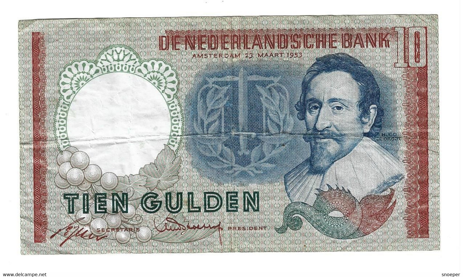 * NETHERLANDS 10 GULDEN  1953   86 - 10 Gulden