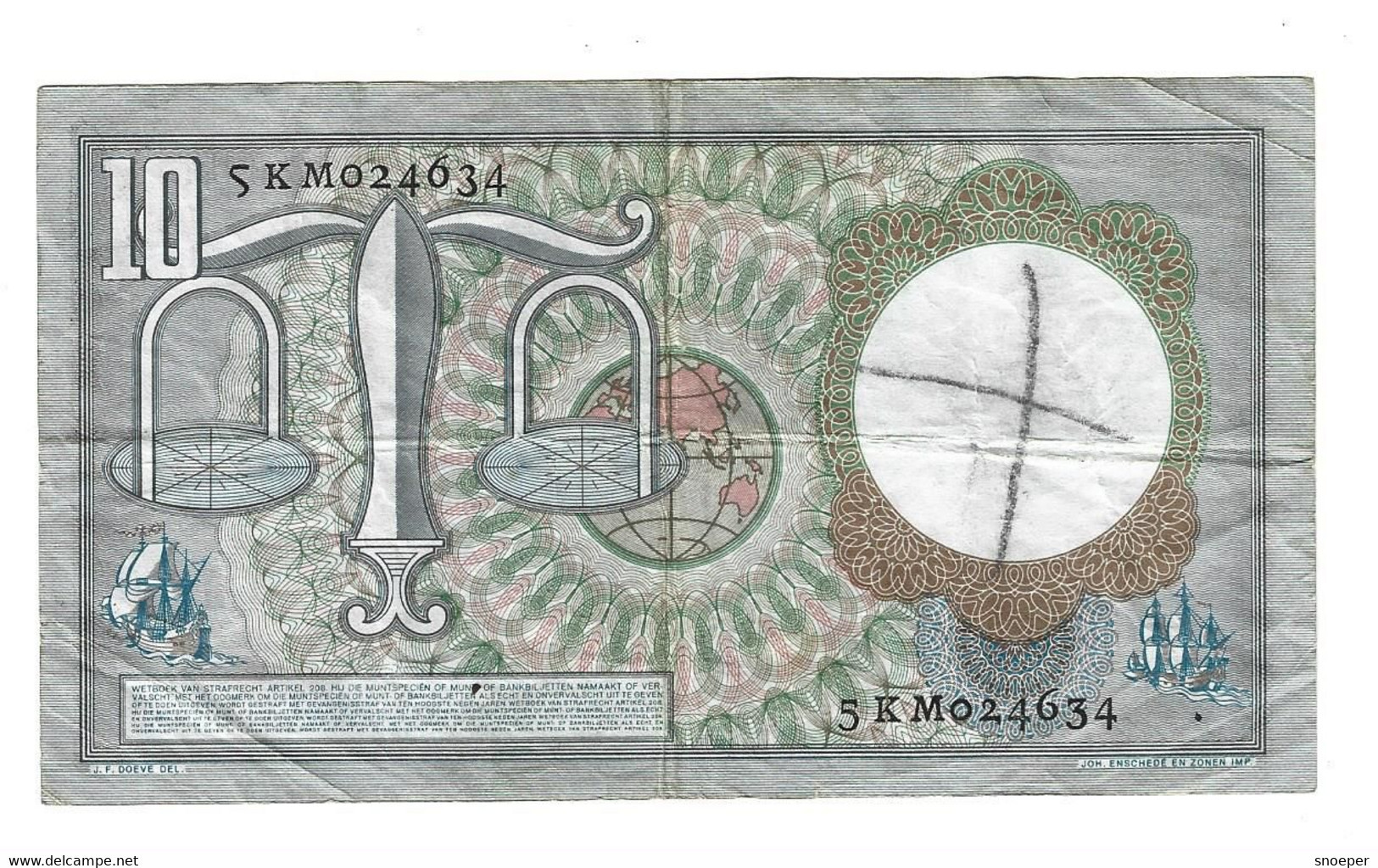 * NETHERLANDS 10 GULDEN  1953   86 - 10 Gulden