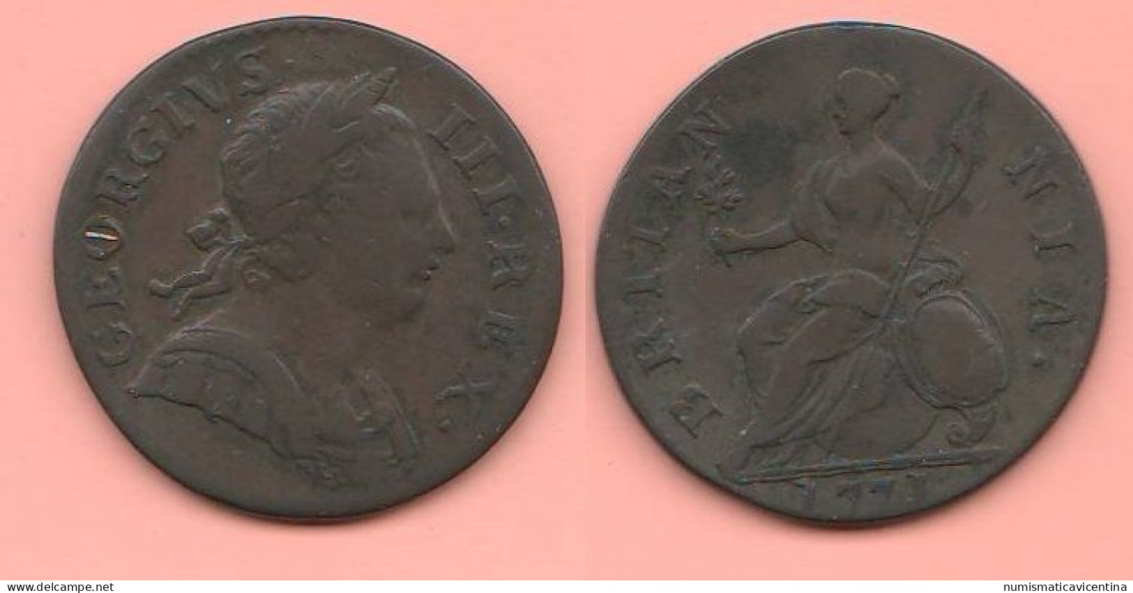 1/2 Penny 1771 UK England Angleterre King Georgius III° Great Britain Gran Bretagna Copper Coin Half Penny - C. 1/2 Penny