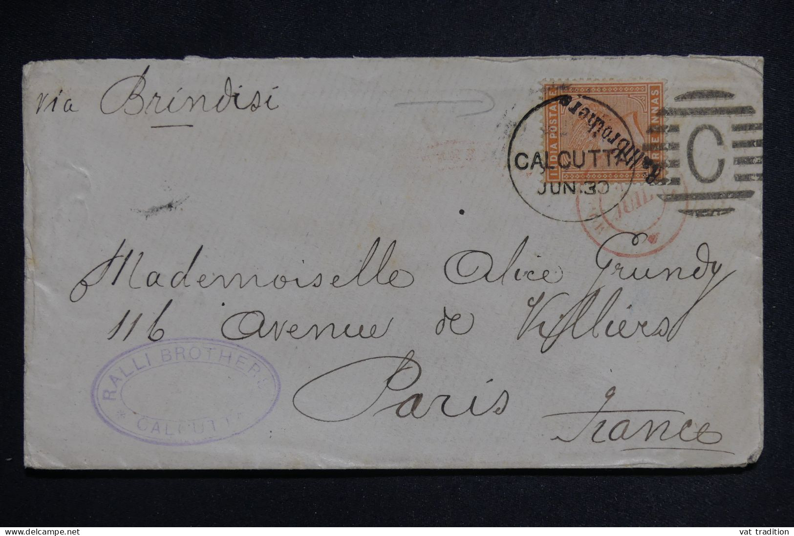 INDES ANGLAISES - Victoria Avec Cachet Commercial Sur Enveloppe De Calcutta Pour La France - L 149784 - 1882-1901 Imperio