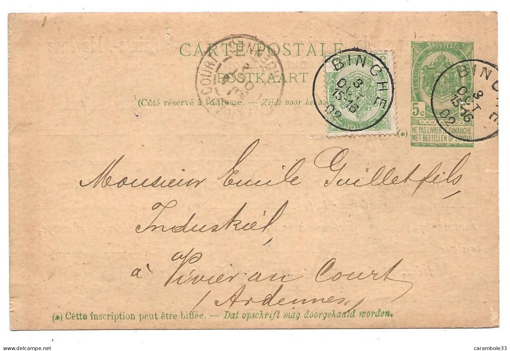 CPA  Emile Guillet Vivier Ardennes Charbonnages  De Ressaix ,SOCIETE ANONYME écrite De BINCHE 1902  524 - Mercanti