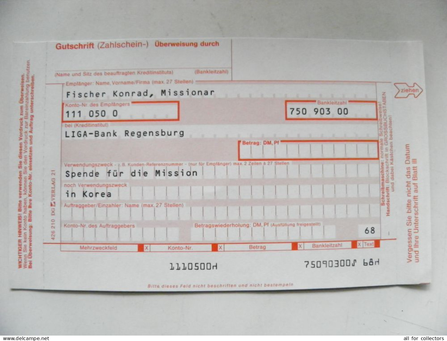 Credit Payment Slip Gutschrift Zahlschein 3 Papers - Cheques & Traveler's Cheques