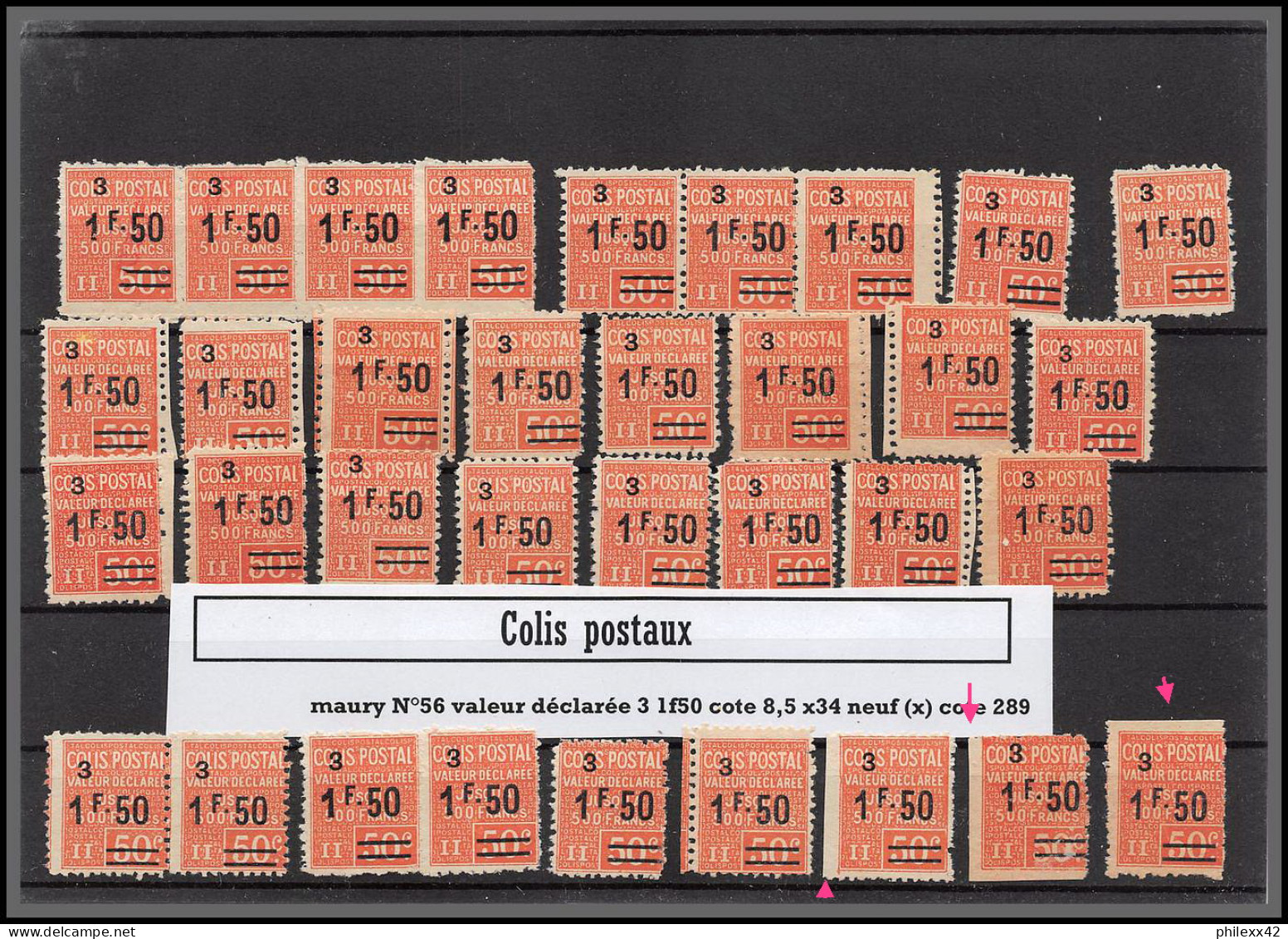 95209d Colis Postaux N°56 1f50 Valeur Déclarée Lot De 34 Valeurs Dont Bandes Nuances Variétés Neuf (x) Cote 289 Euros - Collections (sans Albums)