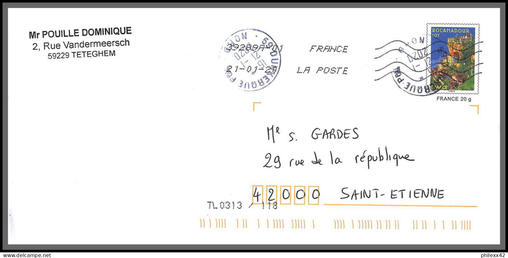 95710 - lot de 20 courriers lettres enveloppes de l'année 2020 divers affranchissements en EUROS