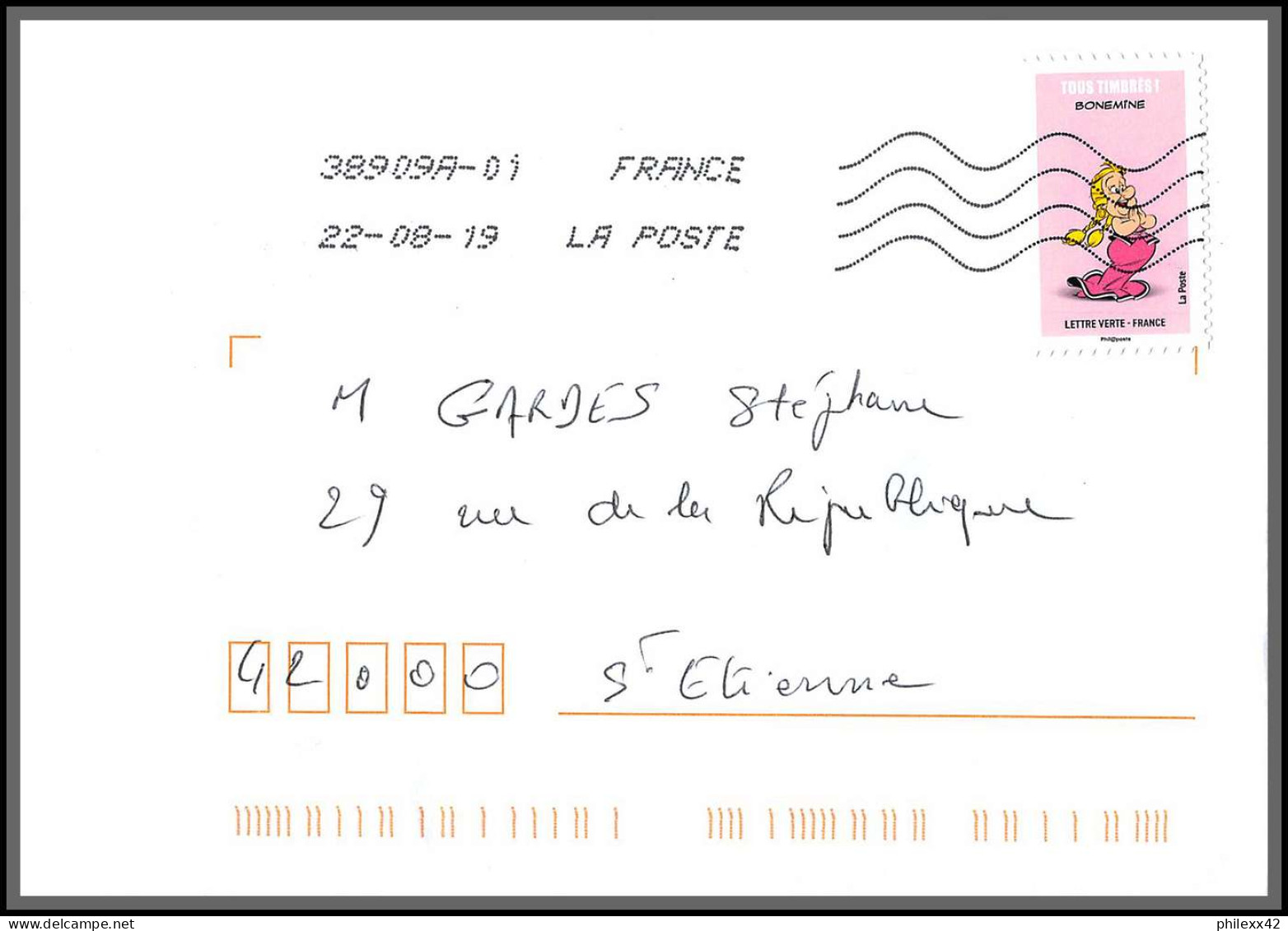 95731 - lot de 15 courriers lettres enveloppes de l'année 2019 divers affranchissements en EUROS