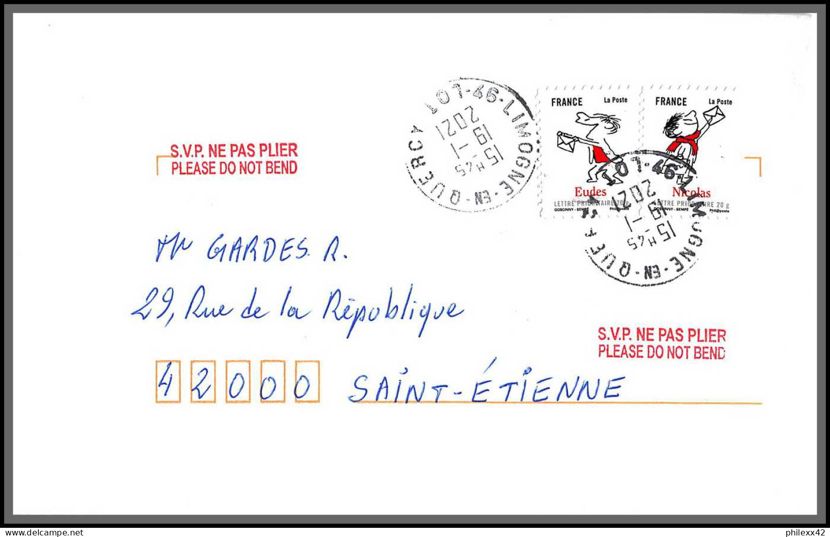 95870 - lot de 22 courriers lettres enveloppes de l'année 2021 divers affranchissements en EUROS