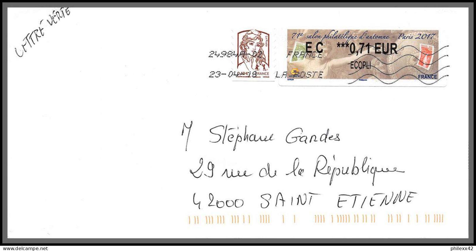 95892 - lot de 15 courriers lettres enveloppes de l'année 2018 divers affranchissements en EUROS