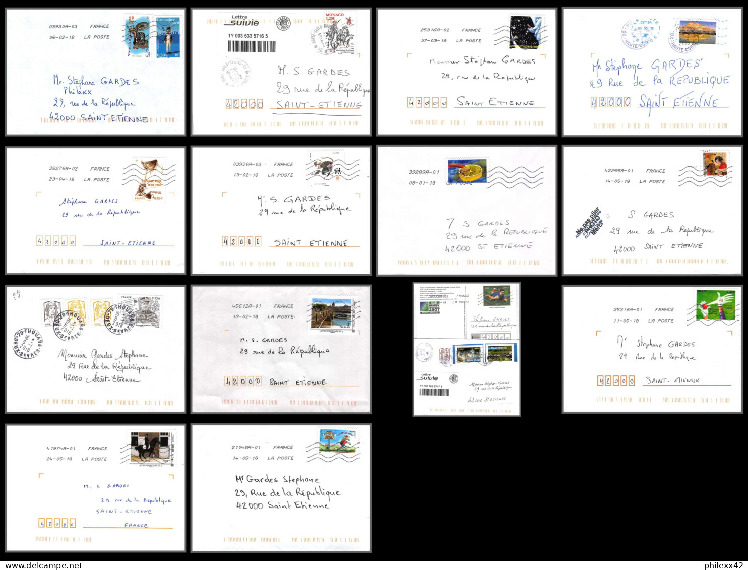 95903 - Lot De 15 Courriers Lettres Enveloppes De L'année 2018 Divers Affranchissements En EUROS - Storia Postale