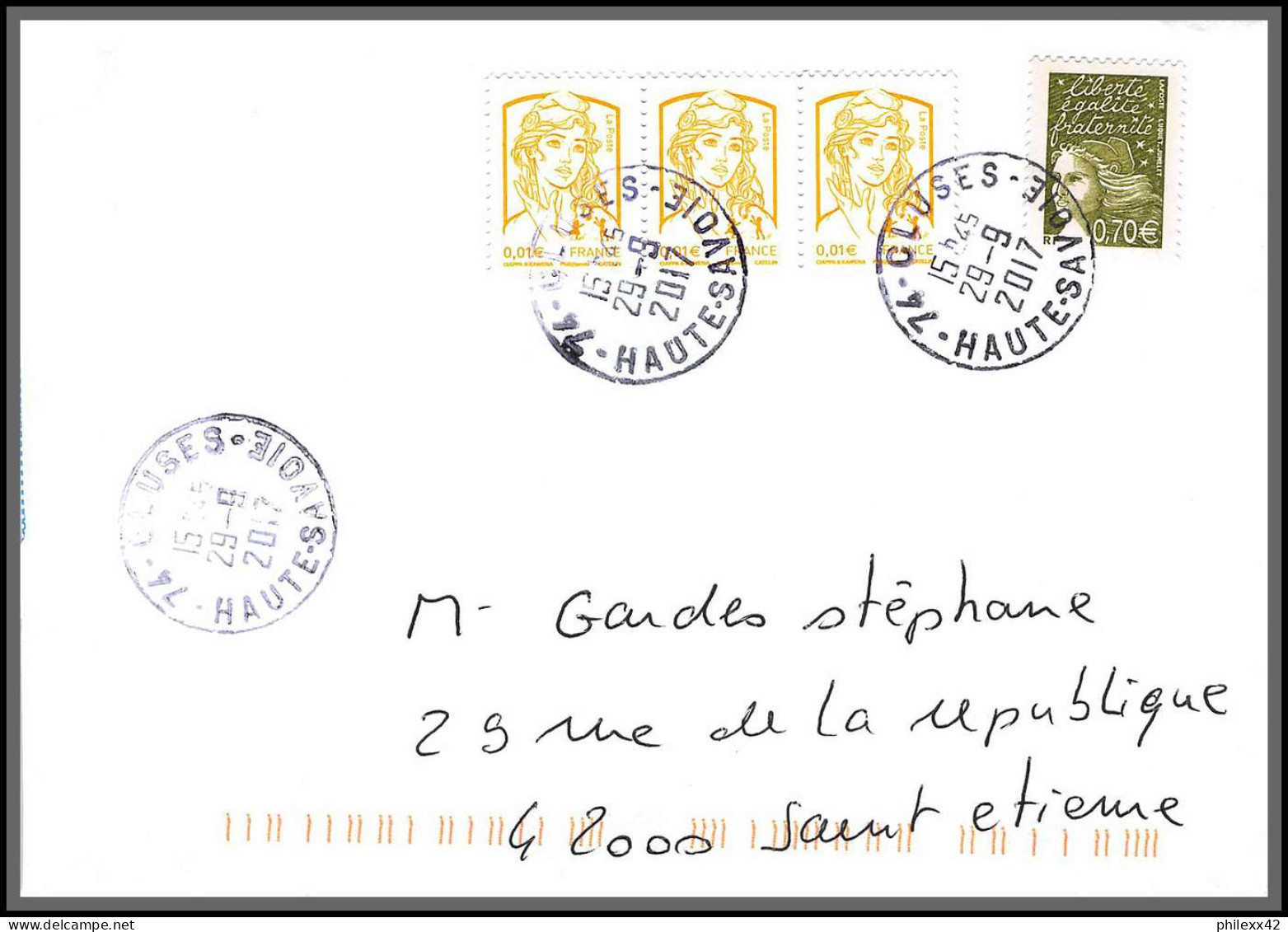 95918 - lot de 15 courriers lettres enveloppes de l'année 2017 divers affranchissements en EUROS