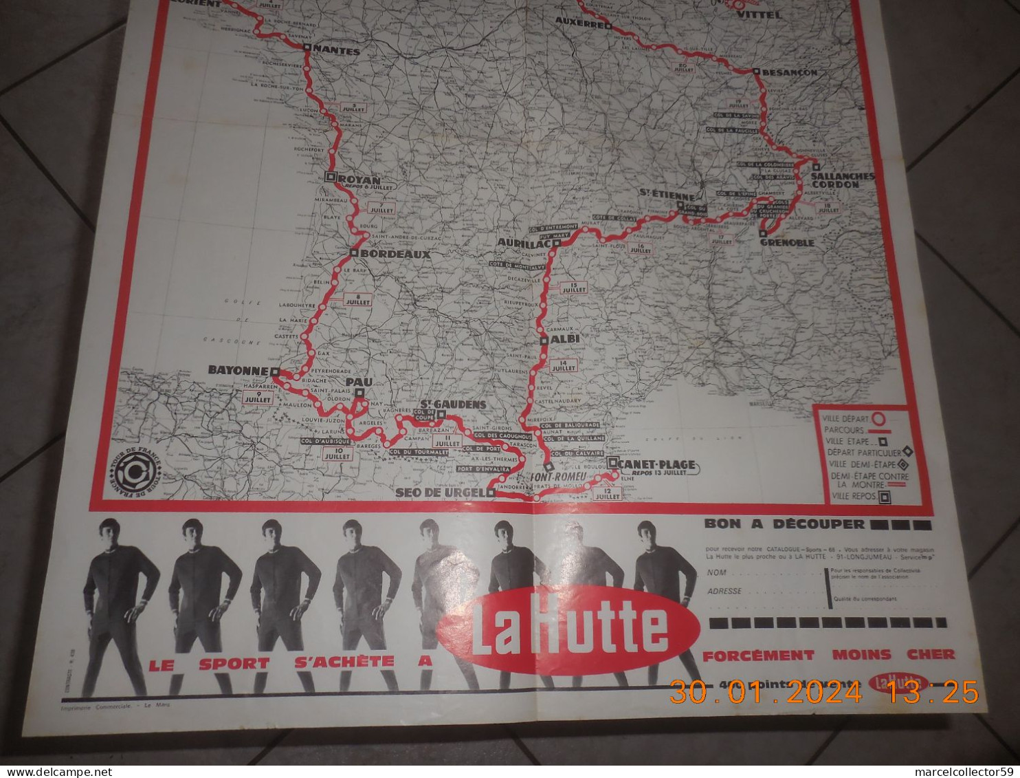 Ancienne Carte Du Tour De France Cycliste De 1968 Be - Cyclisme