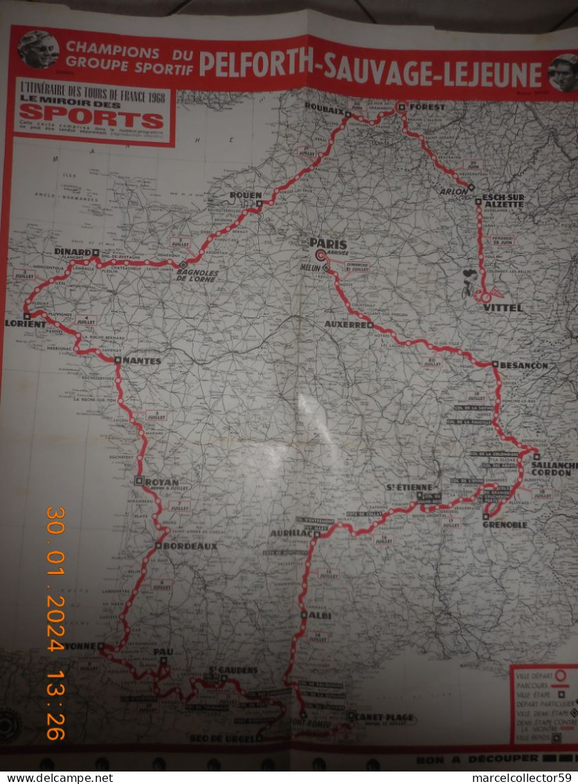 Ancienne Carte Du Tour De France Cycliste De 1968 Be - Cyclisme