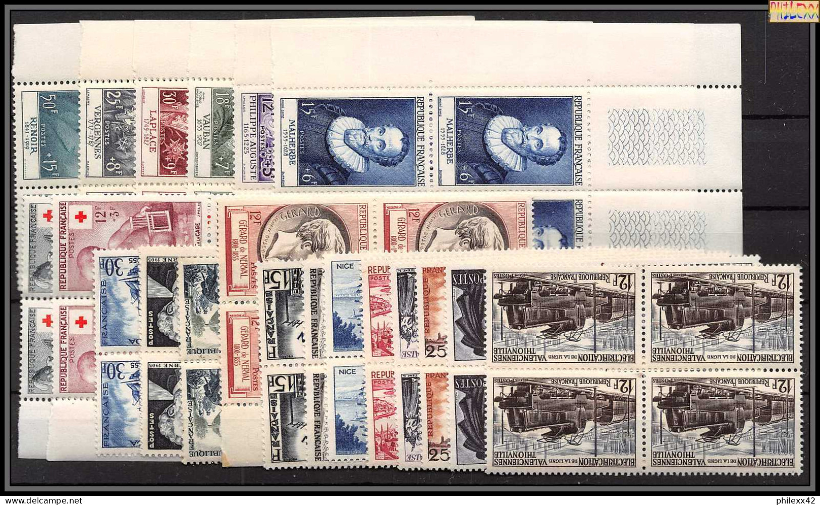 1955 Année Complète Neufs ** Cote 1032 Euros PARFAIT état BLOCS DE 4 - 1950-1959