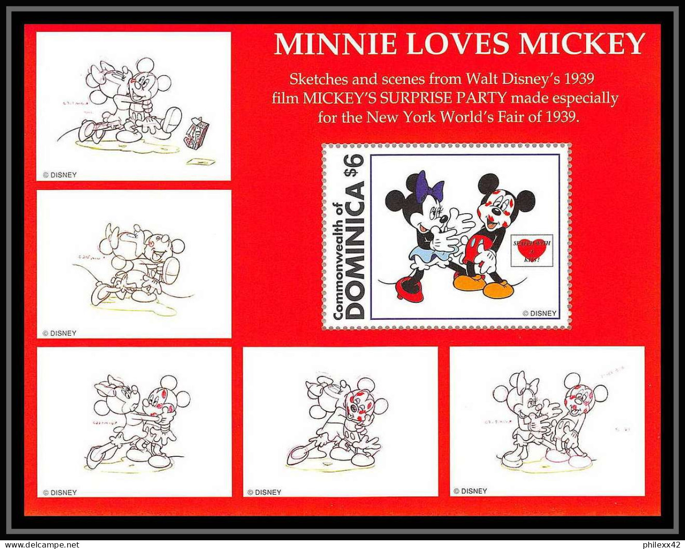 80069 Mi N°327/326 Dominique Dominica Minnie Loves Mickey Disney Bloc (BF) Neuf ** MNH 1997 - Dominique (1978-...)