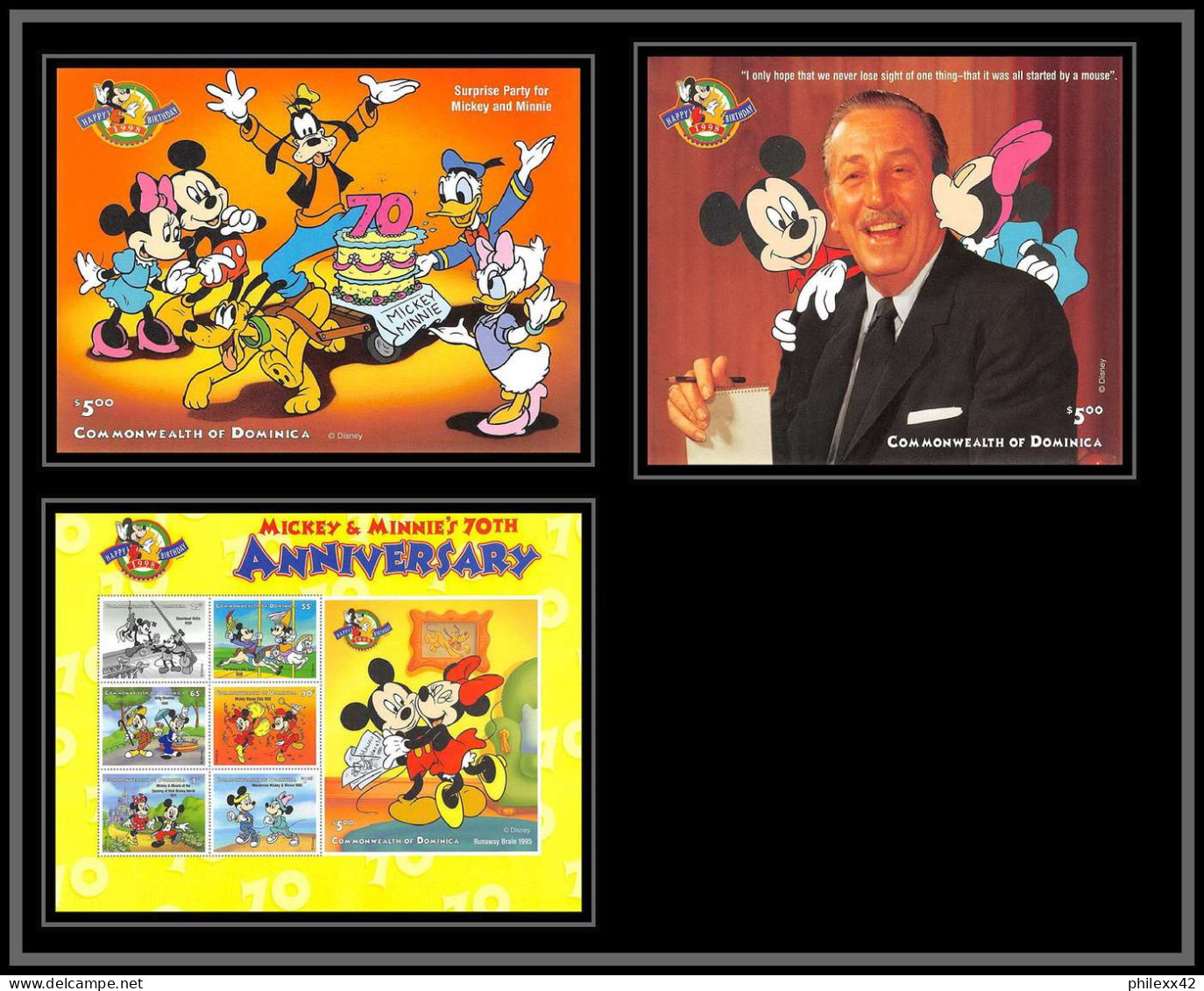 80075 Mi N°2508/251414 Bloc 355/356 Dominique Dominica Mickey Minnie's 70th Anniversary 1998 Disney Neuf ** MNH - Dominique (1978-...)