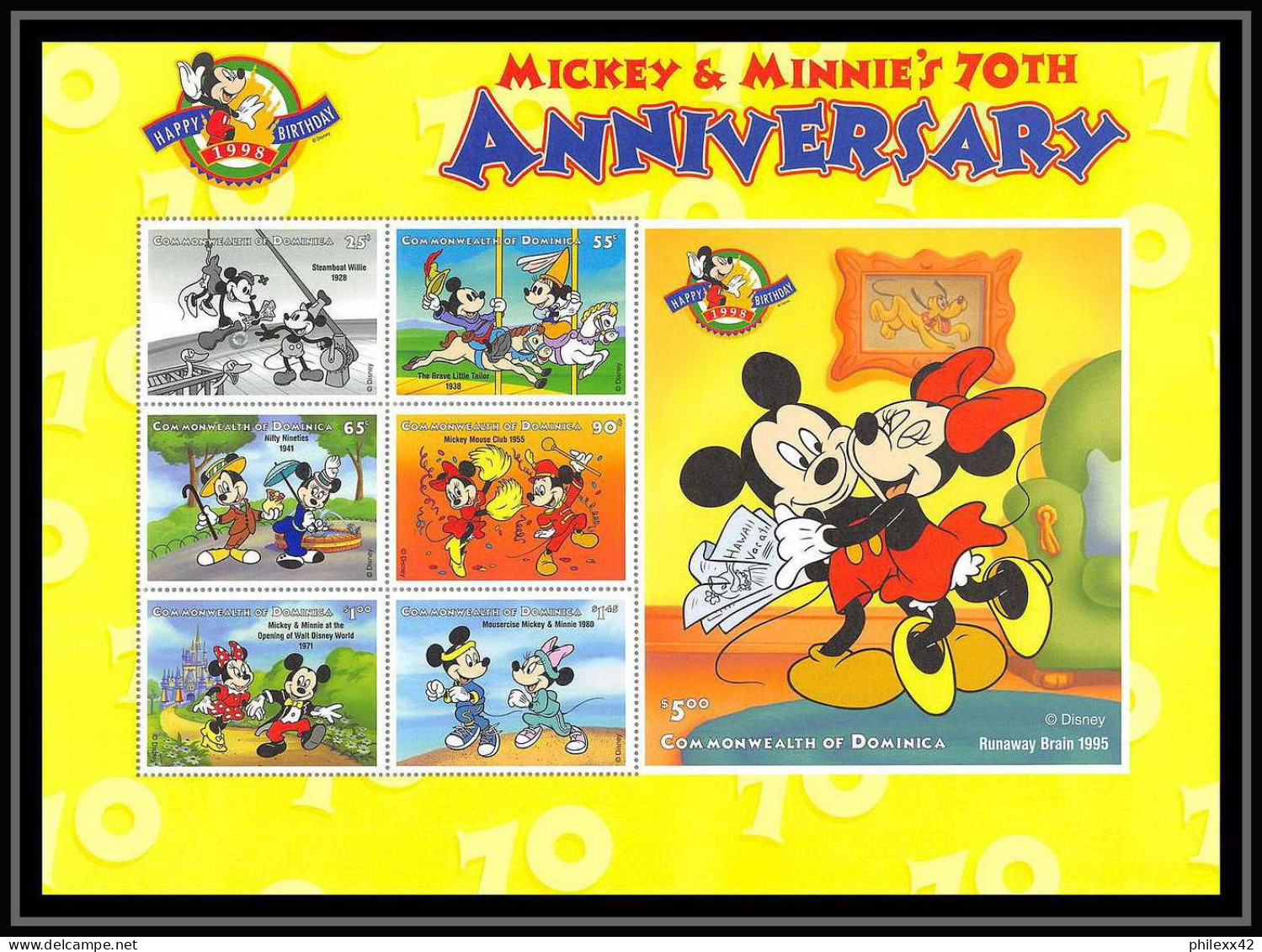 80075 Mi N°2508/251414 Bloc 355/356 Dominique Dominica Mickey Minnie's 70th Anniversary 1998 Disney Neuf ** MNH - Dominique (1978-...)