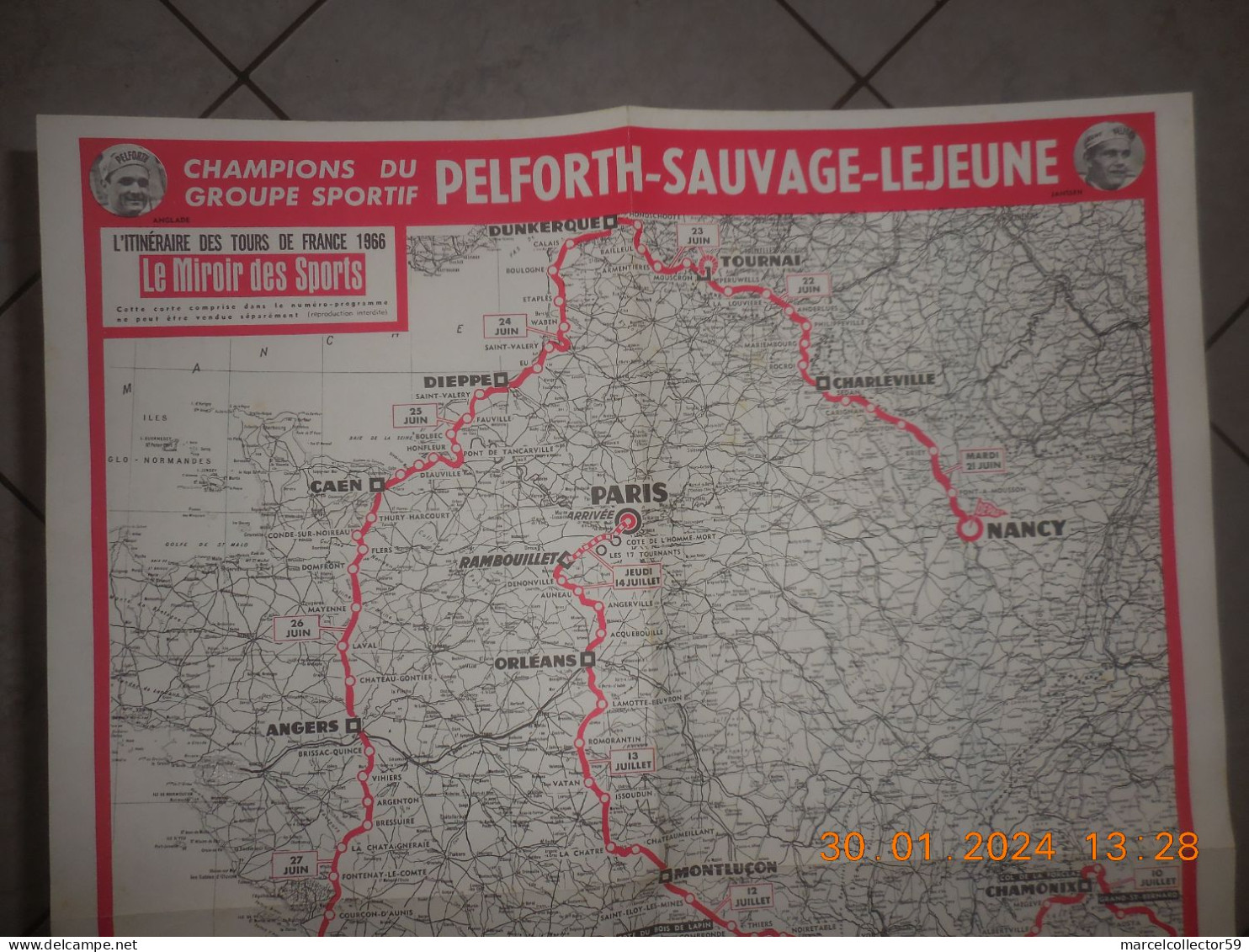 Ancienne Carte Du Tour De France Cycliste De 1966 Be - Cyclisme