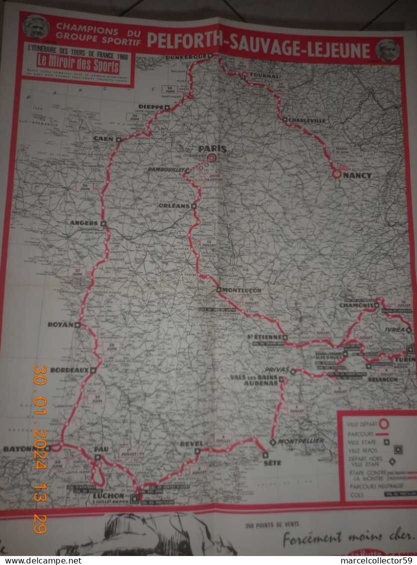 Ancienne Carte Du Tour De France Cycliste De 1966 Be - Cyclisme